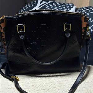 LV Bag Black and Leopard Brown Monogram Shoulder Bag